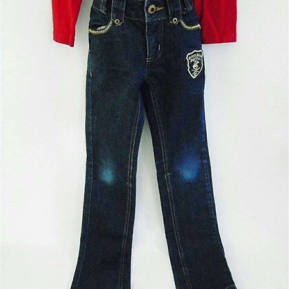 Girls Skinny Jeans Beverly Hills Polo Club Size 8 Stretch Denim Gold Embroidery
